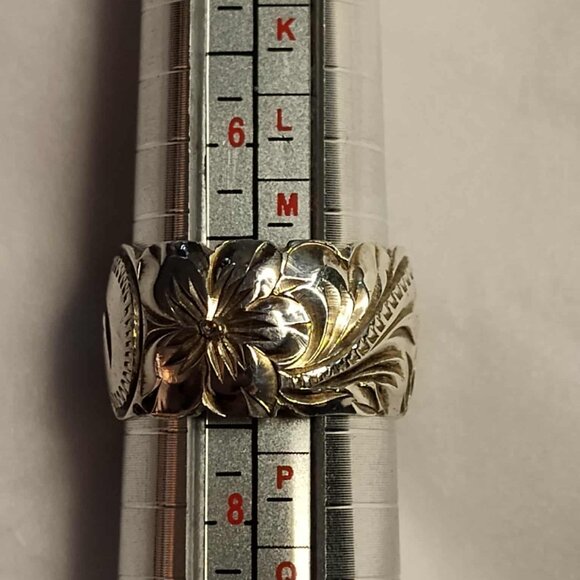 Sterling Silver 925 Plumeria Flower Scroll Band Ring Sz 7 - Picture 10 of 12